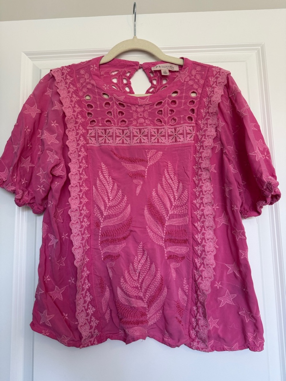 Pink philosophy Embroidered Boho Top